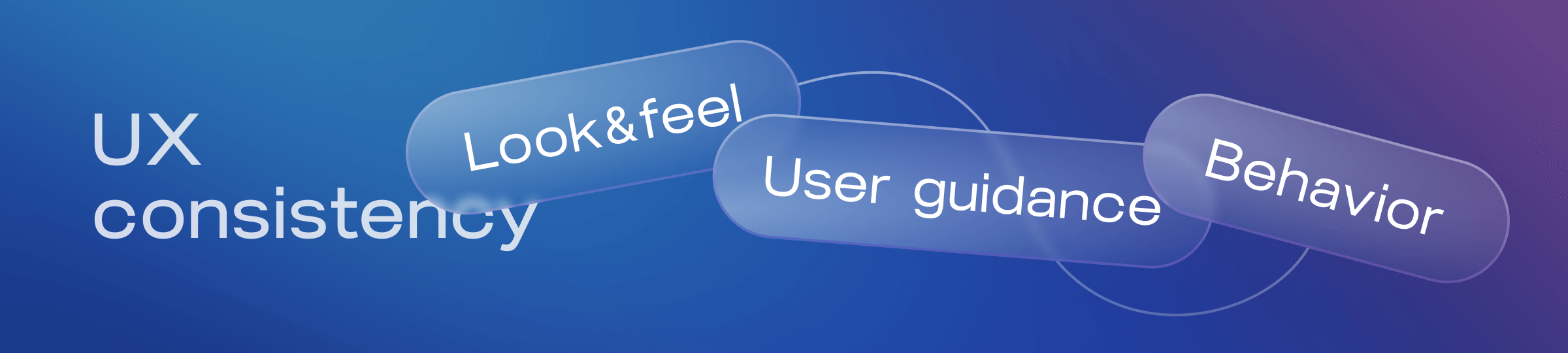 UX consistency with overlapping labels for Look & feel, User guidance, and Behavior on a gradient blue-purple background.